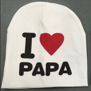 Baby Beanie Cap Hat I Love Papa White Cotton 6-48 Months White Black Red Heart